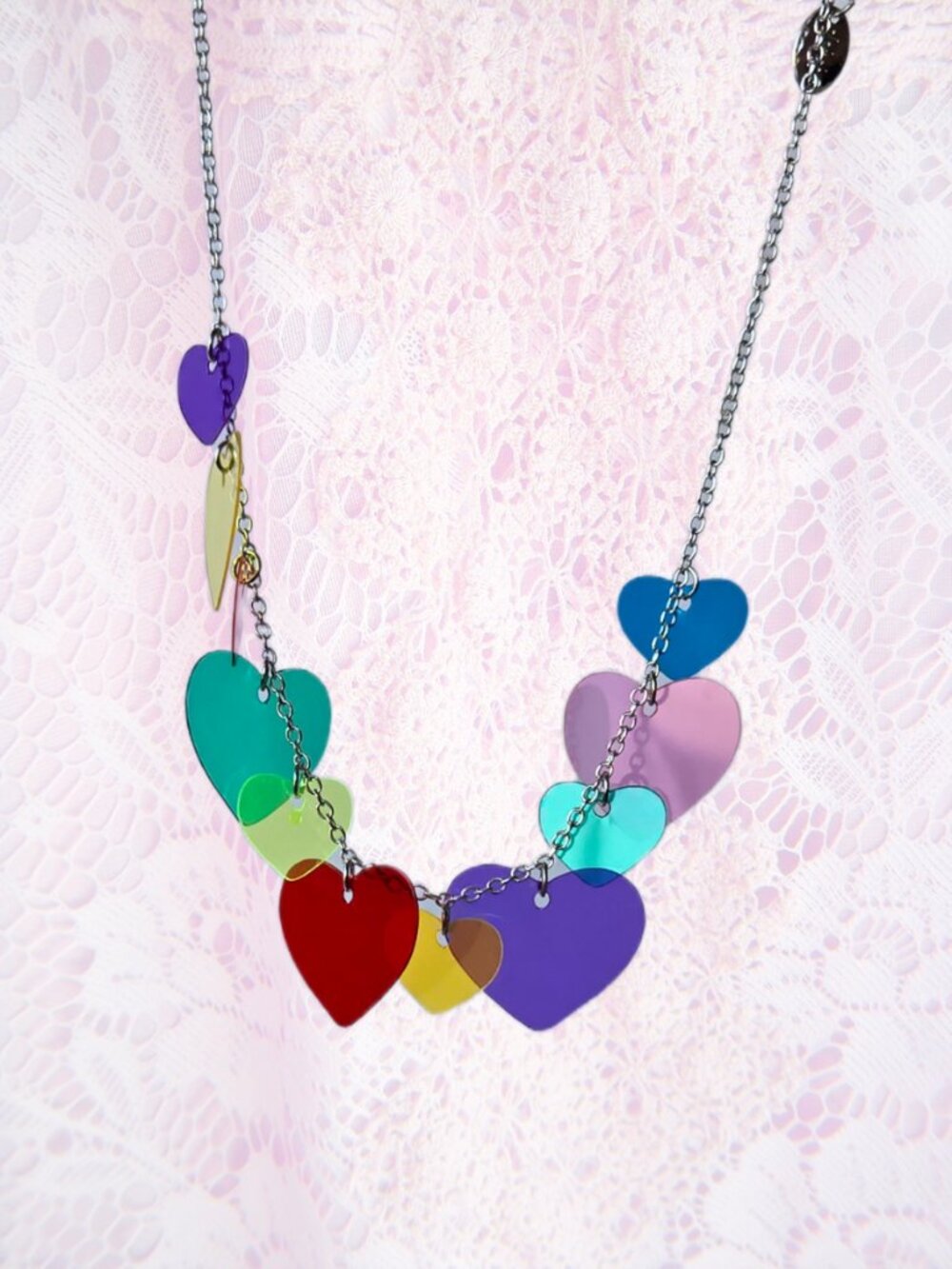 Claire's Delicate Rainbow Multi Heart Charm Necklace Decora